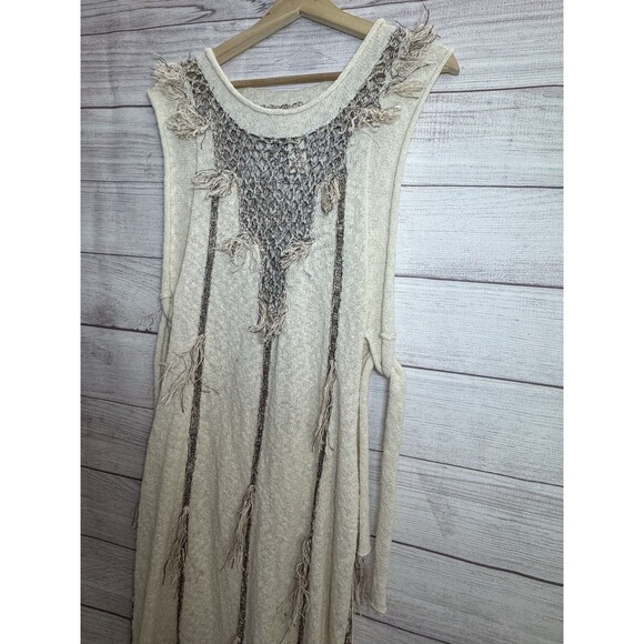 Free People Boho Dress S Ivory Cream Long Sleeve Crochet Maxi Cover Up - Picture 4 of 15